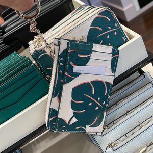 Kate spade Darcy Monstera Leaves Printed Medium L - Zip Card Holder with Keyring